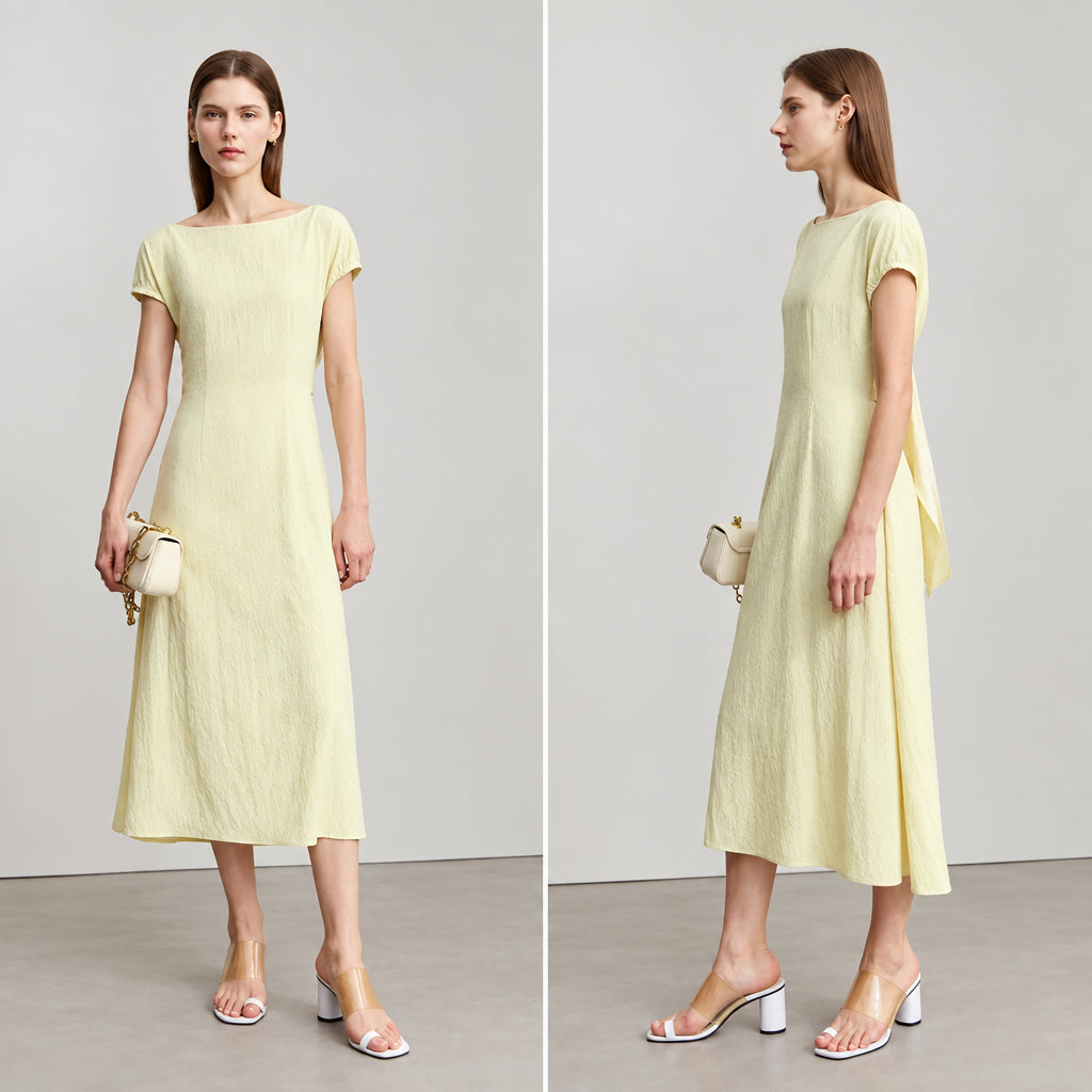 Elegant Slash Neck Slim Summer Dress - Office &amp; Vacation Wear