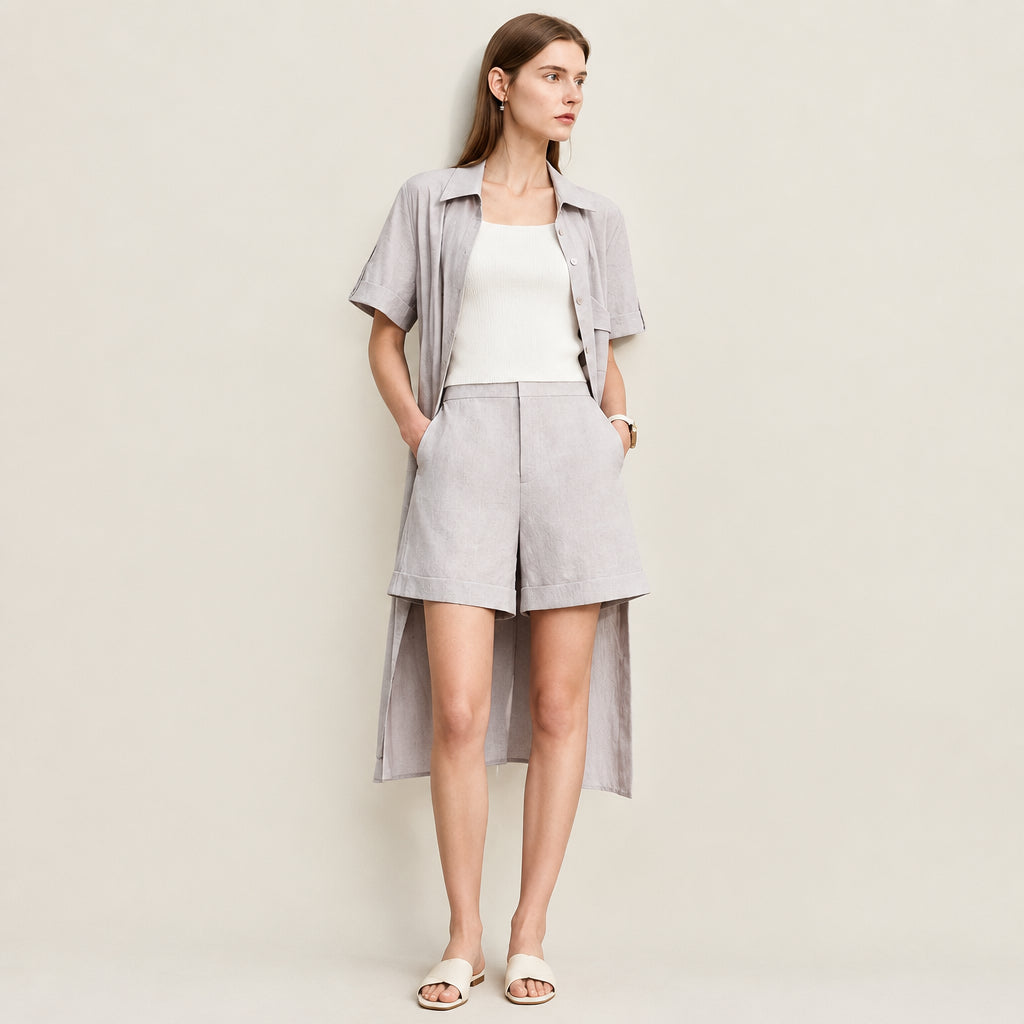 Minimalist Linen Shirt &amp; Casual Shorts Summer Set