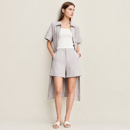 Minimalist Linen Shirt &amp; Casual Shorts Summer Set
